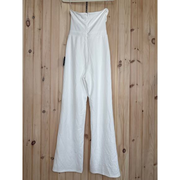 NWT Lulus Surely Stunning Ivory Strapless Bustier Jumpsuit Cut Out Elegant Sz S - Picture 6 of 8